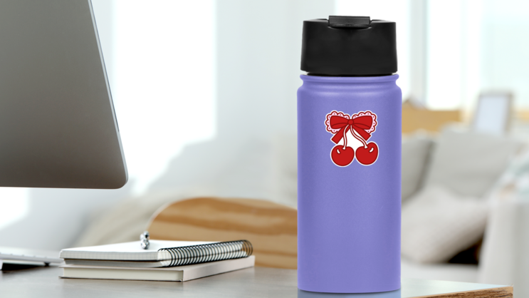 Coquette Ruffle Bow Sticker on a Water Bottle (New) example