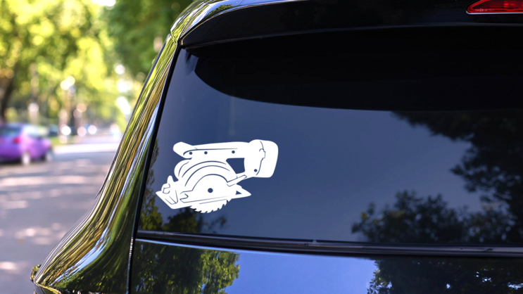 Cordless Circular Saw Carpenter Sticker on a Rear Car Window (New) example