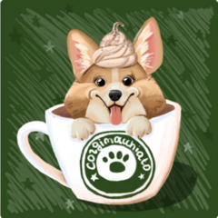 corgi Dog In A Cup Of Coffee Sticker