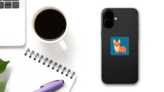 Corgi Standing And Smiling Blue Sticker on a Phone (New) example