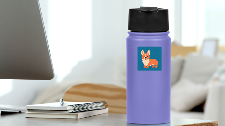 Corgi Standing And Smiling Blue Sticker on a Water Bottle (New) example