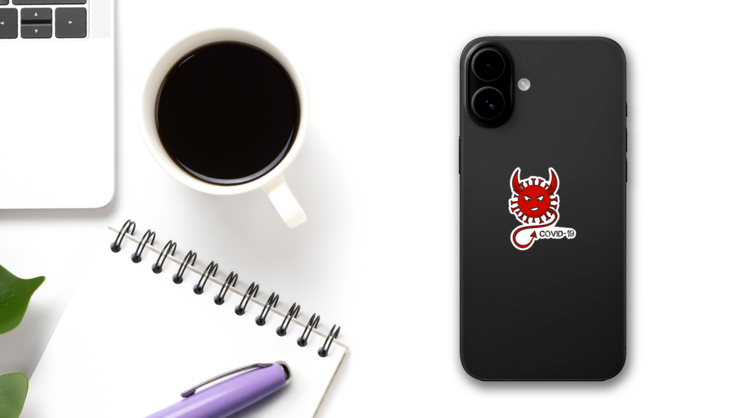 Coronavirus Icon In The Image Of A Angry Devil Sticker on a Phone (New) example