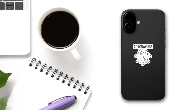 Coronavirus Line Art Icon Sticker on a Phone (New) example