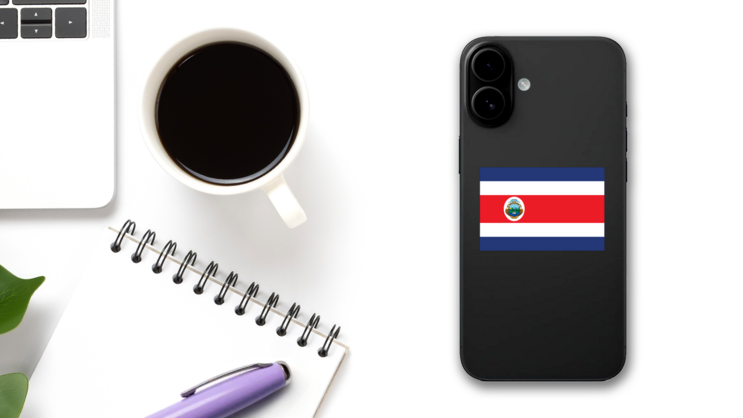 Costa Rica Country Flag Sticker on a Phone (New) example