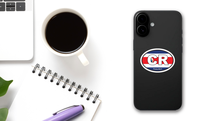 Costa Rica Cr Flag Oval Sticker on a Phone (New) example