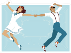 Couple Dressed In 1940s Fashion Dancing Theater Style Sticker