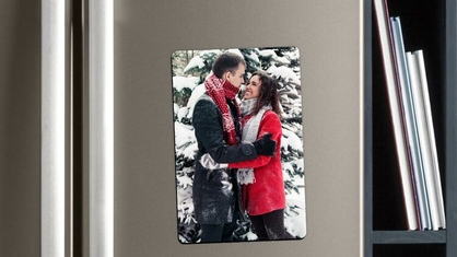 Couple Embracing in Snow Photo Magnet