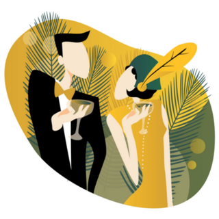 Couple Enjoying Cocktails 20th Century Sticker