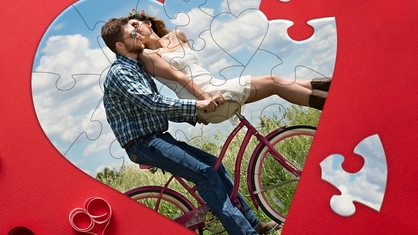 Couple Kissing on a Bike Heart Puzzle