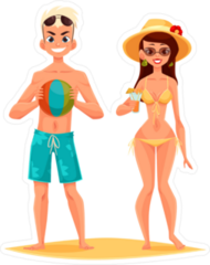 Couple On Holiday At The Beach Drinking Cocktails Sticker