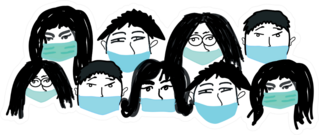Covid-19 Medical Masks Group Of Cartoon People Sticker