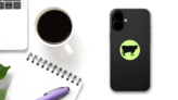 Cow Black Silhouette Illustration On Green Sticker on a Phone (New) example