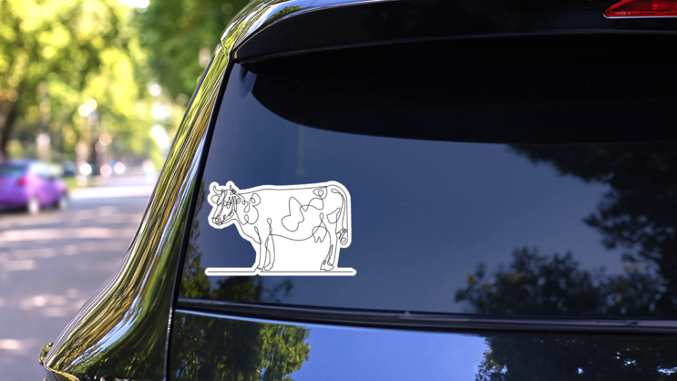 Cow One Line Drawing Sticker on a Rear Car Window (New) example
