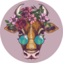 Cow Portrait With Floral Wreath And Round Sunglasses Sticker