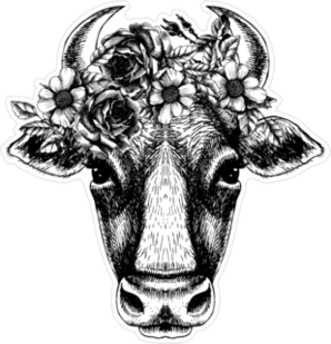 Cow Portrait With Floral Wreath Hand Drawn Sticker