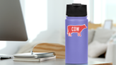 Cow Silhouette With Grunge Text Sticker on a Water Bottle (New) example