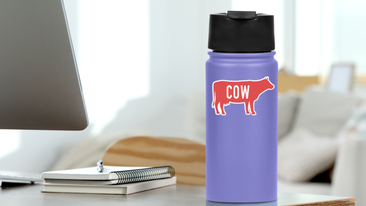 Cow Silhouette With Grunge Text Sticker on a Water Bottle (New) example