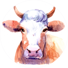 Cow. Watercolor Illustration Colorful Sticker