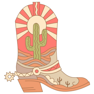 Cowboy Boot With Green Cactus Sticker