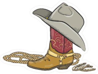 Cowboy Boot With Hat and Rope Sticker