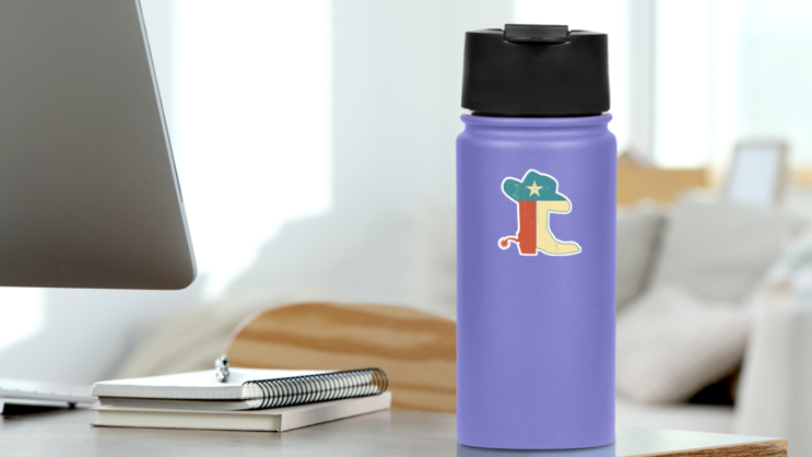 Cowboy Boots And Hat Texas Flag Sticker on a Water Bottle (New) example