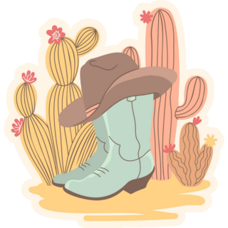 Cowboy Boots Desert Illustration Sticker