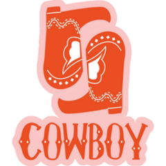 Cowboy Boots Retro Lettering On Pink Sticker
