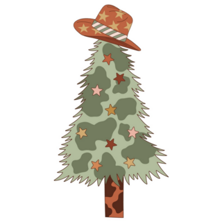 Cowboy Christmas Tree Illustration Sticker