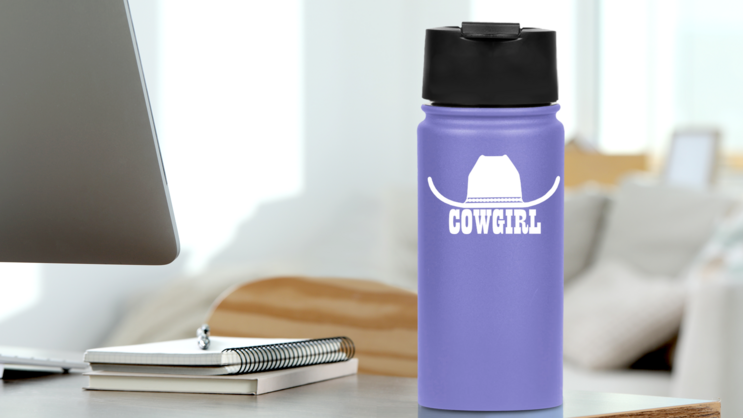 Cowboy Hat With Word Cowgirl Sticker on a Water Bottle (New) example