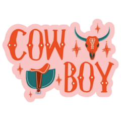 Cowboy Lettering Saddle On Pink Sticker