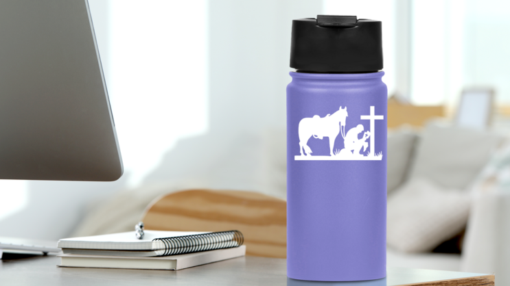Cowboy Resting And Reading The Bible Sticker on a Water Bottle (New) example