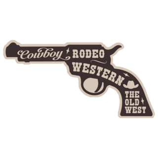 Cowboy Rodeo Western Lettering On Gun Sticker