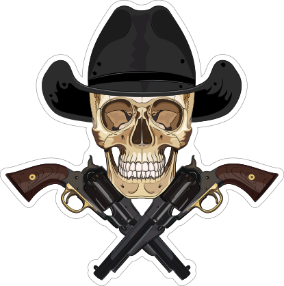 Cowboy Skull with Crossed Pistols Sticker