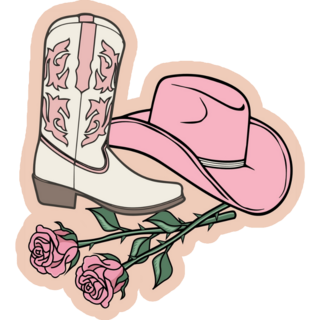 Cowgirl Boot Hat And Roses Sticker