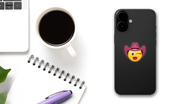 Cowgirl Emoji Sticker on a Phone (New) example