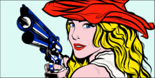 Cowgirl Holding Pistol And Wearing Hat Sticker
