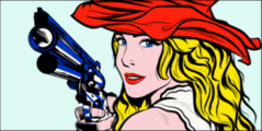 Cowgirl Holding Pistol And Wearing Hat Sticker