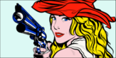 Cowgirl Holding Pistol And Wearing Hat Sticker