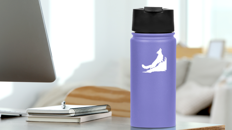 Coyote Wolf Howling In Grass Sticker on a Water Bottle (New) example