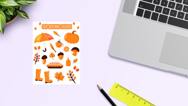 Cozy Autumn Sticker Sheet on a Desk (New) example