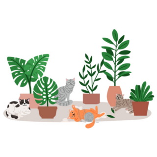 Cozy Cats Relaxing around House Plants Sticker