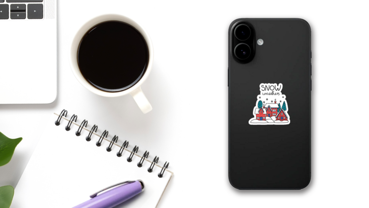 Cozy Snow Weather Illustration Sticker on a Phone (New) example