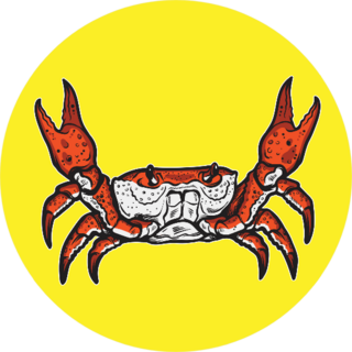 Crab And Abstract Design On Bright Yellow Sticker