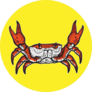 Crab And Abstract Design On Bright Yellow Sticker