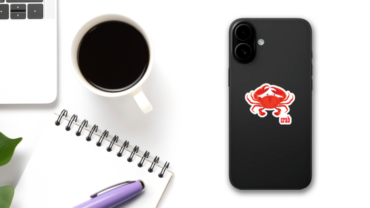 Crab  Design With Text Sticker on a Phone (New) example