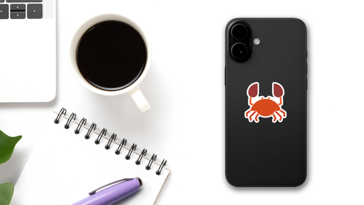 Crab Icon Illustration Sticker on a Phone (New) example