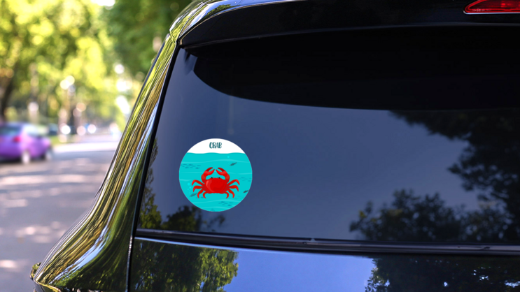 Crab In The Blue Water With Fish Sticker on a Rear Car Window (New) example