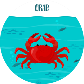Crab In The Blue Water With Fish Sticker