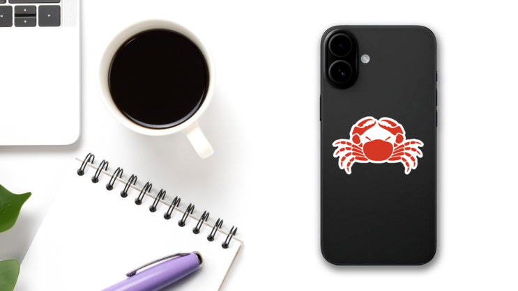 Crab Logo On White Background Sticker on a Phone (New) example