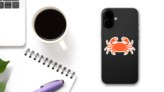 Crab Silhouette Illustration Sticker on a Phone (New) example